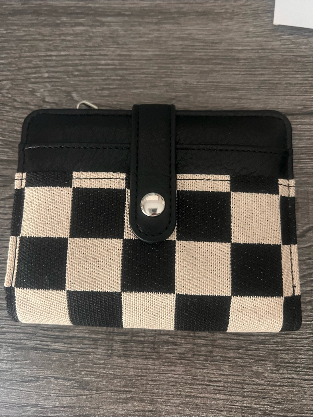 Black and Cream Checker Compact Wallet - Women's Bag